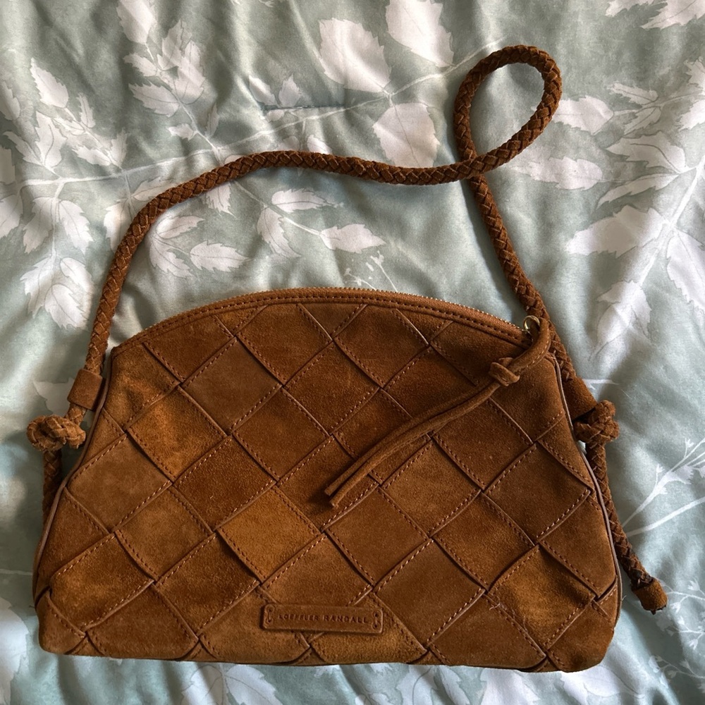 Loeffler Randall Mallory Cognac Woven Suede Crossbody Bag